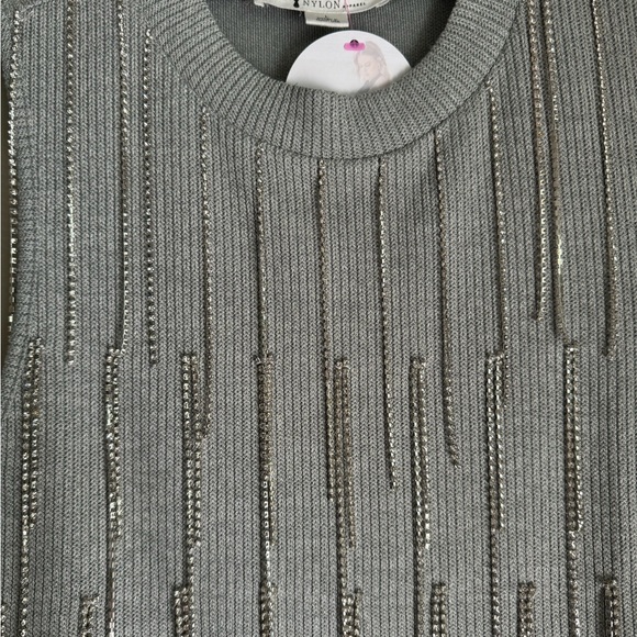 Nylon Apparel. Rhinestone tank. Gray. BNWT. Size Large. Smoke and pet free. - Picture 4 of 6